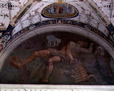 Loggiaen, detalj av lunette i hvelvet som viser Pan og satyrer av Giulio Romano
