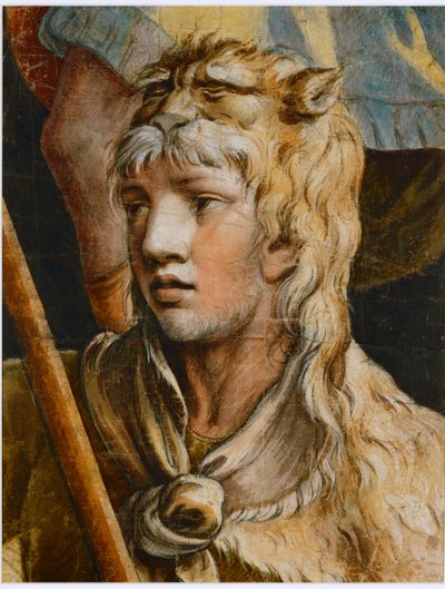 Ungdommelige Herkules. Farget svart kritt av Giulio Romano