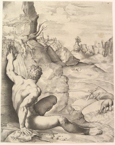 Døperen Johannes i villmarken, ca. 1545-55. av Giulio Sanuto