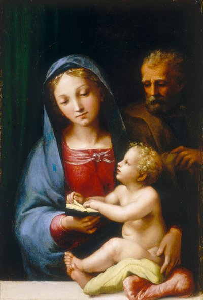 Hellige familie av Giulio attr. to Romano