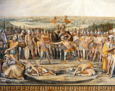 Kamp mellom Horatii og Curiatii, av Giuseppe Cesari (1568-1640), freskomaleri, Hall of Horatii og Curiatii, Conservatories Palace, Roma, Romerriket, Italia av Giuseppe Cesari