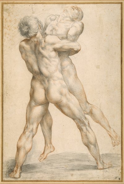 Hercules som bryter med Antaeus (svart og rødt kritt på hvitt papir) av Giuseppe Cesari