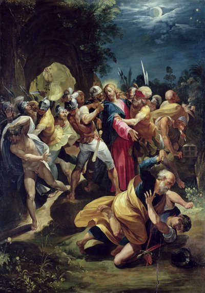 The Arrest of Christ, ca. 1590-tallet (olje på panel) av Giuseppe Cesari