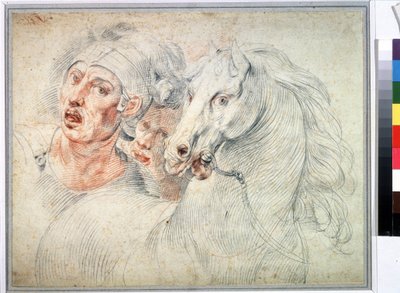 Studie av hest og to soldater. Sanguine av Giuseppe Cesari (1568-1640) Pushkin-museet fra 1600-tallet, Moskva av Giuseppe Cesari