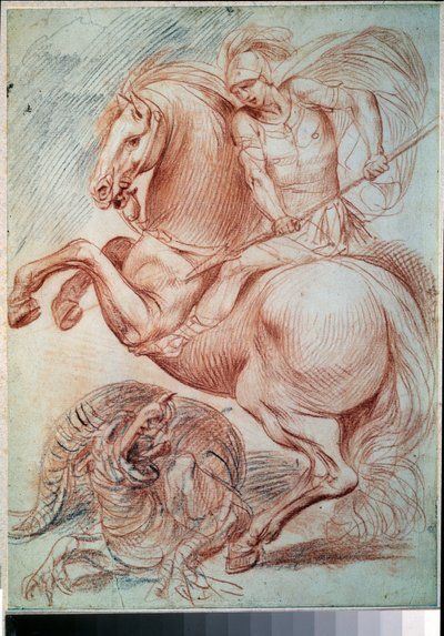 ""Saint George Slaying The Dragon"" (Saint George And The Dragon) Sanguine-tegning av Giuseppe Cesari (1568-1640) Pushkin-museet fra 1600-tallet, Moskva av Giuseppe Cesari