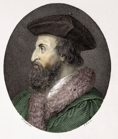 Portrett av den italienske legen, poeten og humanisten Girolamo Fracastoro (Hieronymus Fracastorius eller Jerome Fracastor) (1478/83-1553) Gravering privat samling av Giuseppe (after) Longhi
