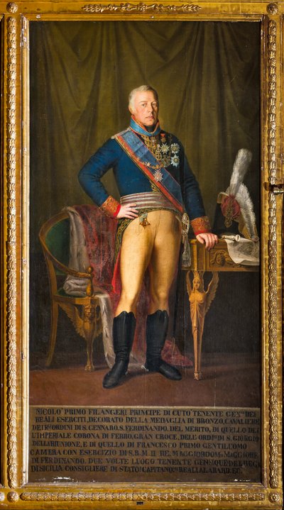 Portrett av Niccolo Filangeri, generalløytnant of the Kingdom (olje på lerret) av Giuseppe (school of) Patania