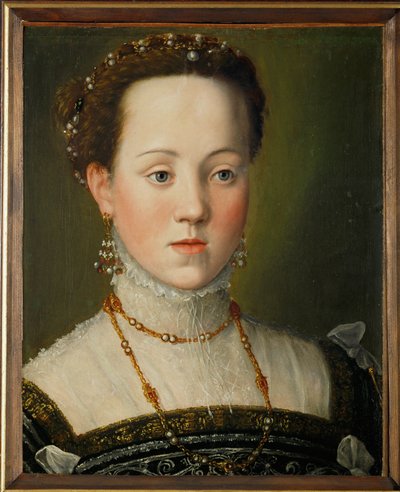 Erkehertuginne Anna av Østerrike, dronning av Spania. I en alder av 21 år ble hun onkelens, kong Filip IIs, fjerde kone (olje på tre). av Giuseppe Arcimboldo