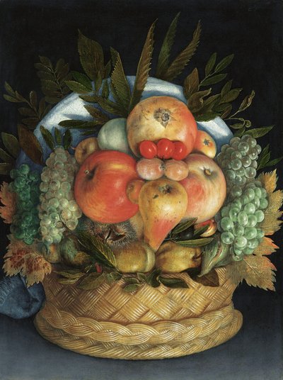 Reversibelt antropomorfisk portrett av en mann sammensatt av frukt av Giuseppe Arcimboldo