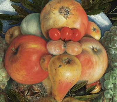 Reversibelt antropomorfisk portrett av en mann sammensatt av frukt av Giuseppe Arcimboldo