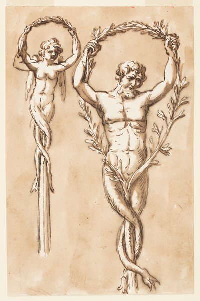 To figurer som topper av stolper av Giuseppe Barberi