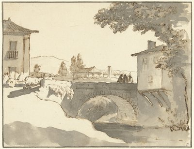 Landsbyutsikt i Alcobaça i Portugal av Giuseppe Bernardino Bison (possibly)