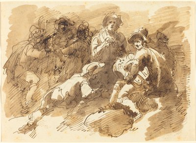 En hyggelig samling med en mann som spiller en Hurdy-Gurdy av Giuseppe Bernardino Bison