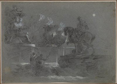 Monumental skulptur i en månebelyst park, ca. 1842. av Giuseppe Bernardino Bison