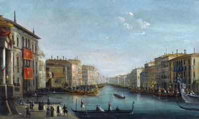 Utsikt over Canal Grande fra Palazzo Balbi med utsikt mot Rialtobroen med en Regatta av Bison, Giuseppe Bernardino (1762-1844). Olje på lerret, størrelse: 48,9x81,9, av Giuseppe Bernardino Bison