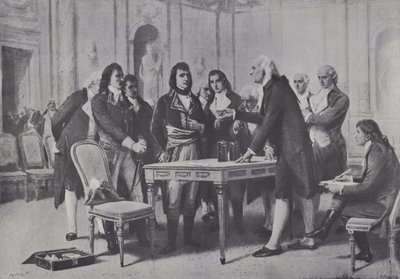 Alessandro Volta demonstrerer batteriet sitt for Napoleon, Frankrikes første konsul, 1801 av Giuseppe Bertini