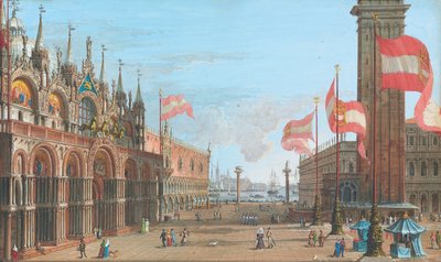 Utsikt over Markusplassen, Venezia, med Palazzo Ducale og Campanile, 1828 av Giuseppe Borsato