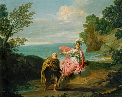 Gudinnen Athena forkler Ulysses som tigger (maleri på lerret) av Giuseppe Bottani