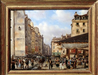 Les Halles og rue de la Tonnellerie i 1828: utsikt over Paris på 1800-tallet. Maleri av Giuseppe Canella (1788-1847) av Giuseppe Canella