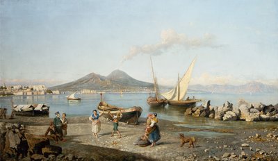 Utsikt over Napolibukten (olje på lerret) av Giuseppe Carelli