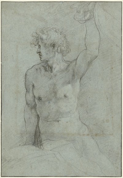 Nakenstudie av en sittende ung mann av Giuseppe Cesari
