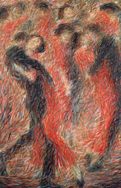 Tango, kvinne kledd i rødt danser, fantasi om pardans av Giuseppe Cominetti