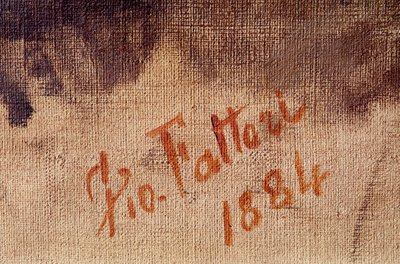 Selvportrett i en alder av 59, detalj av signaturen (olje på lerret av Giuseppe Fattori