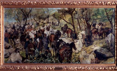 Markedet i San Godenzo, Toscana (olje på lerret av Giuseppe Fattori