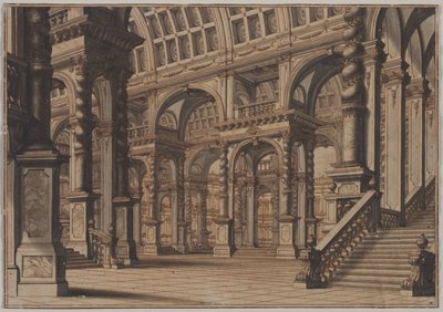 Monumental hvelvet hall med trapp av Giuseppe Galli Bibiena