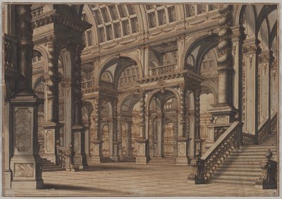 Monumental hvelvet hall med trapp, andre kvartal 1700-tallet. av Giuseppe Galli Bibiena