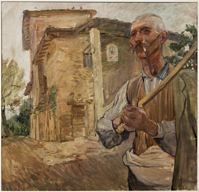 Mann med pipe (olje på lerret) av Giuseppe Graziosi