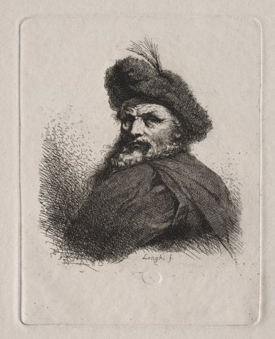Byste av en mann med pelshatt. av Giuseppe Longhi