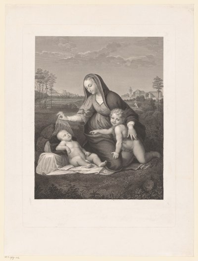 Jomfru og barn og den unge døperen Johannes i et landskap Madonna del Velo av Giuseppe Longhi