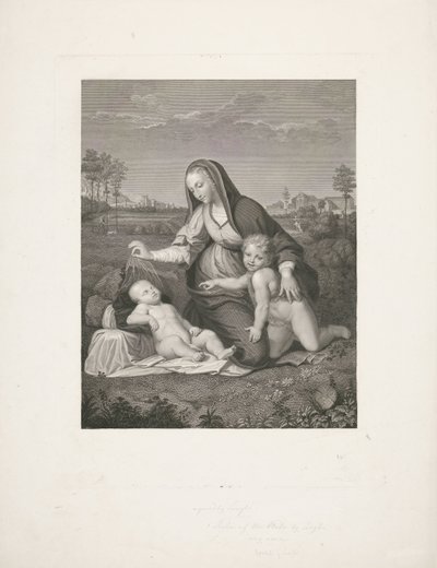 Maria med barn og den unge døperen Johannes i et landskap Madonna del Velo av Giuseppe Longhi