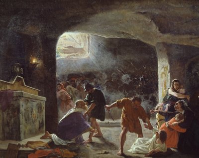 De første kristne drept i katakomber, maleri av Giuseppe Mancinelli (1813-1875) av Giuseppe Mancinelli