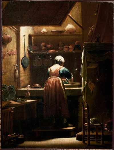 Kjøkkenjentemaleriet av Giuseppe Maria Crespi sa lo Spagnolo (spansk) (1665-1747) 1722 ca. Søn. 57x43 cm Firenze, Uffizi-galleriet (Uffizi) av Giuseppe Maria Crespi