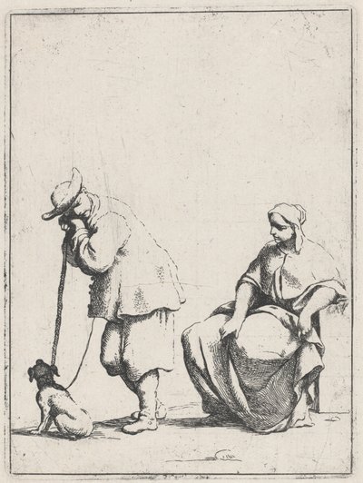 Stående bonde med en hund og en sittende kvinne av Giuseppe Maria Crespi