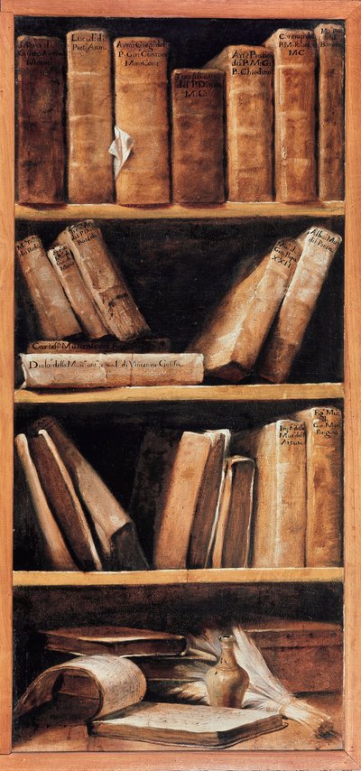 Stilleben-bibliotek med musikkbøker. Maleri av Giuseppe Maria Crespi dit lo Spagnolo (spanjolen) (1665-1747) 1715 Bologna, musikkonservatoriet av Giuseppe Maria Crespi