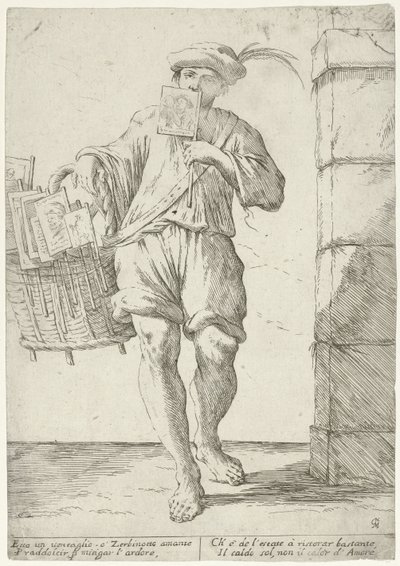 Selger av flagg eller fans Gateselgere i Bologna (serietittel) L'Arti Per Via (serietittel) av Giuseppe Maria Mitelli (signed by artist)