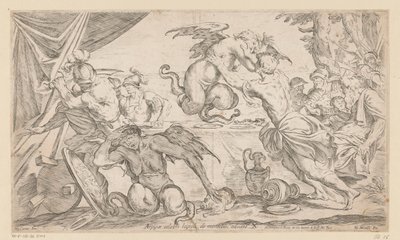 Aeneas og hans følgesvenner kjemper mot harpiene Arpijae celebri lapsu de montibus adsunt (tittel på objekt) Wanderings of Aeneas (serietittel) L