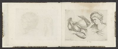 Overkroppen til en kvinne og byste av en kvinne Tegningseksempler (serietittel) Mitelli intaglio (serietittel) av Giuseppe Maria Mitelli