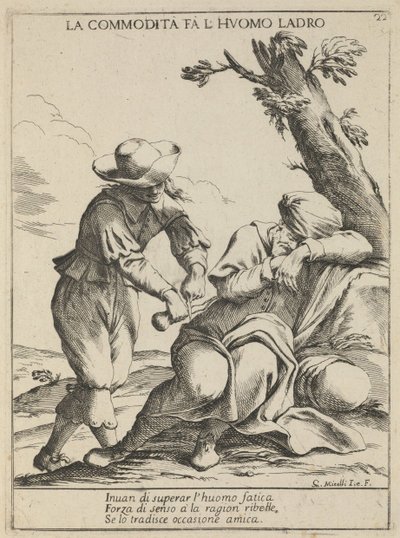 Mulighet gjør en tyv. Comfort Makes a Thief, 1678 av Giuseppe Maria Mitelli