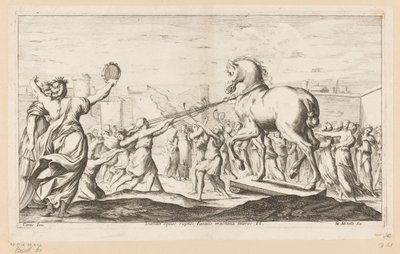 Paard van Troje wordt binnengehaald Scandit equus ruptos Fatalis machina muros (title on object) Omzwervingen van Aeneas (series title) L