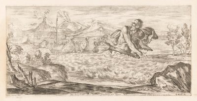 Polyphemus achtervolgt de vloot av Aeneas Her er Polyphemus tilstede, grusomt, skridende over sletten (tittel på objekt) Omzwervingen van Aeneas (serietittel) L