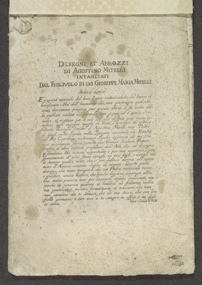 Titelprent met voorwoord en opdracht Ornamenten (series title) Disegni, et Abbozzi di Agostino Mitelli Intagliati Dal Figluolo di Lui Gioseppe Maria Mitelli (series title on object)   1383184   no       norwegian Successfully Translated  Original: Udsigt m av Giuseppe Maria Mitelli