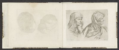 To byster av eldre kvinner til høyre Tegningseksempler (serietittel) Mitelli intaglio (serietittel) av Giuseppe Maria Mitelli