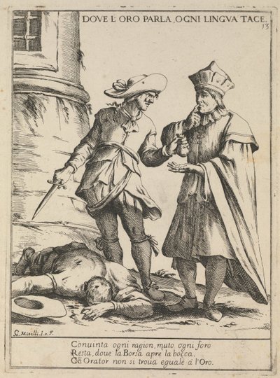 Der gullet taler, er hver tunge stille. Der de snakker, er hvert språk stille, 1678 av Giuseppe Maria Mitelli