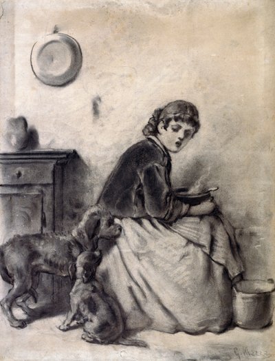 Kvinne med hunder av Giuseppe Mazza