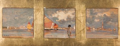 Triptyque med lagune (olje på kryssfiner) av Giuseppe Miti Zanetti