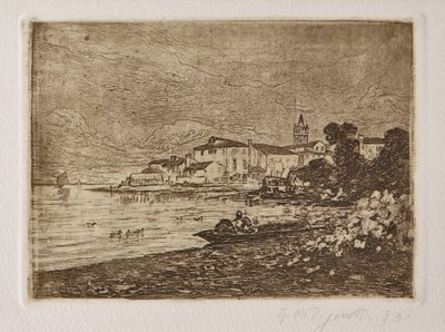 Venetian Lagoon (etsing og akvatint på hvitt papir) av Giuseppe Miti Zanetti